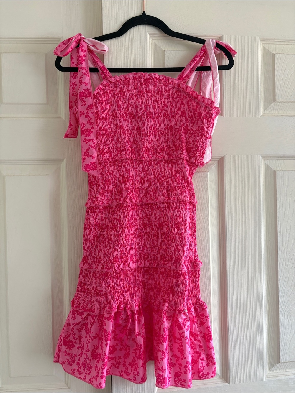 SHEIN Pink Floral Tie-Strap Smocked Mini Dress